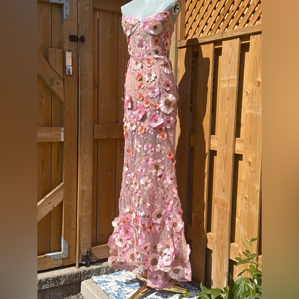 🆕 BRONX & BANCO 🧿 NWOT Jasmine Floral-Appliqued Gown, Pastel Pink Sz S US 4 - Picture 4 of 16